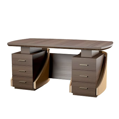 Modern Wooden Office Desk With Oval Top And Side Drawers Sturdy Design 3d model