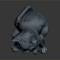 Detailed Blue Cat Sculpture in Sitting Pose with Smooth Surface for Decorative