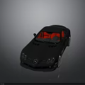 Black Sports Car with Red Interior Sleek Body Design and Shiny Wheels on Reflective Surface