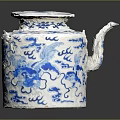 Sculpted Blue And White Ceramic Jar With Dragon And Cloud Patterns