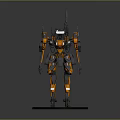 Detailed Orange And Black Mecha Robot Model With Weaponry On Black Base 3d model