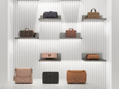 Stylish Designer Handbags Display With Various Colors And Modern Wall Shelves 3d model