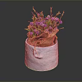Vibrant Purple Flowers in White Pot with Burlap Wrap and Green Foliage
