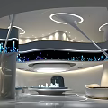 Sleek Modern Futuristic Sales Office Interior With Property Display Sand Table And Smooth LED Lighting
