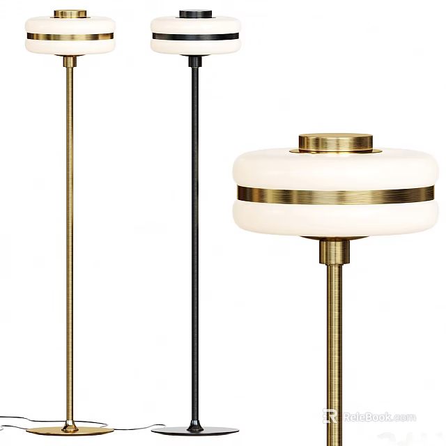 Modern Floor Lamps With Gold Black Stands And White Shades 3d model 