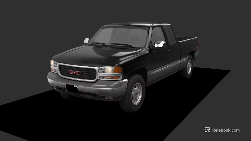GMC Black Classic Two Door Pickup Truck With Standard Bed Design 3d model 