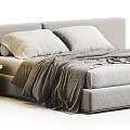 Modern Bedroom Interior With Upholstered Headboard Gray Pillows Soft Blanket And Wooden Bedside Table