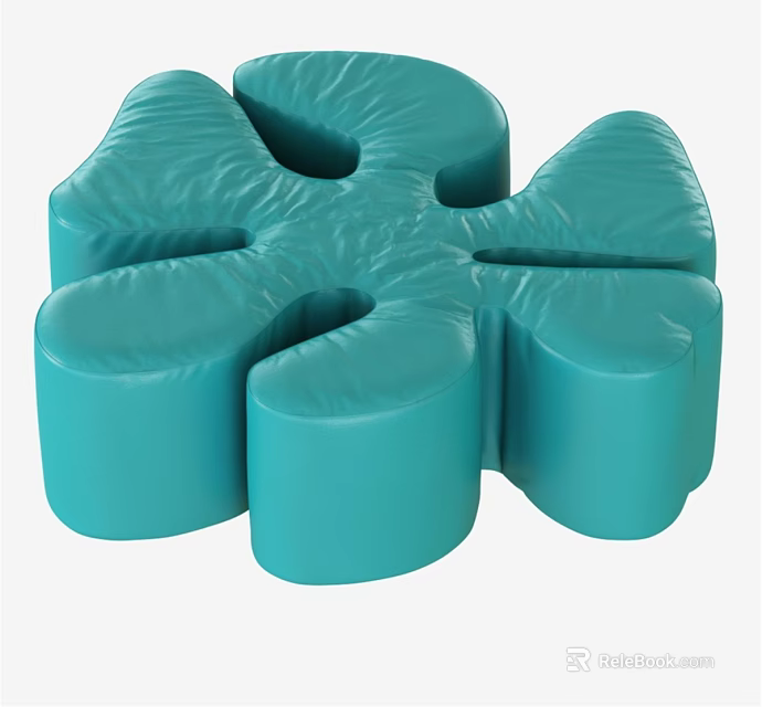 Turquoise Flower Shaped Sofa Stool With Modern Padded Smooth Surface Design 3d model 