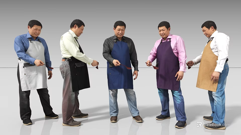 Group of Women Wearing Colorful Aprons Pulling Rope Together Cheerfully 3d model 
