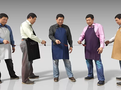 Group of Women Wearing Colorful Aprons Pulling Rope Together Cheerfully 3d model