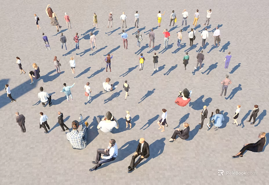 Many People Standing And Sitting In Spacious Open Outdoor Square Ground Area 3d model 