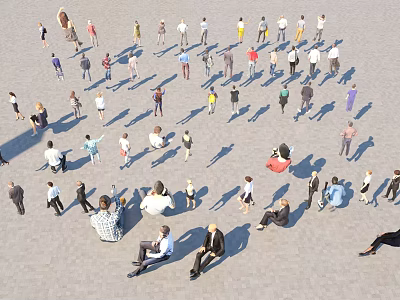 Many People Standing And Sitting In Spacious Open Outdoor Square Ground Area 3d model
