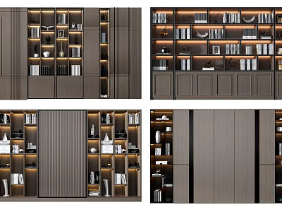 Modern Bookcase Interior Design With Layered Shelves Books Decorative Items And Ambient Lighting 3d model