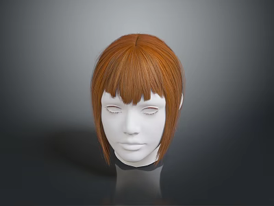 White Human Head Model Featuring Red Short Hair With Straight Bangs And Smooth Hair Texture 3d model
