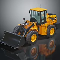 Yellow Construction Loader With Large Bucket Big Tires And Glass Cabin