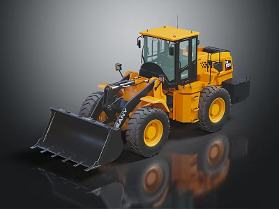 Yellow Construction Loader With Large Bucket Big Tires And Glass Cabin 3d model