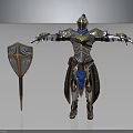 Medieval Knight Shield And Armor With Metallic Blue Gold Accents And Detailed Design