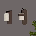 Modern Wall Lamps With Wooden Base And Textured Ceramic Shade In Interior Space With Green Plant