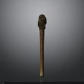 Brown Head Matchstick With Rope Wrapped Wooden Stick And Gray Gradient Background