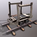 Metal Frame Cart With Wooden Logs On Track And Iron Wheels For Transportation