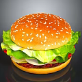 Delicious Hamburger With Sesame Seed Bun Fresh Lettuce Onion Slices And Juicy Beef Patty