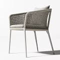 Modern Wicker Dining Chair With Armrests Light Gray Cushion And White Legs