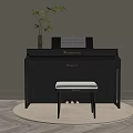 Black Grand Piano With Music Sheet And Stool In Modern Room