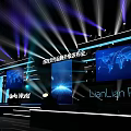 Elegant Tech Summit Stage With Purple Lighting Screens Global Map And Hello World 3d model