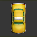 Yellow Taxi Toy With Taxi Sign On Roof Green Windows And Checkerboard Pattern