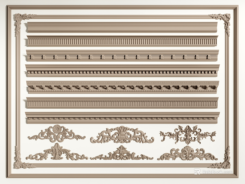 Decorative Gypsum Molding with Various Intricate Patterns and Carved Designs for Interior Decoration 3d model 