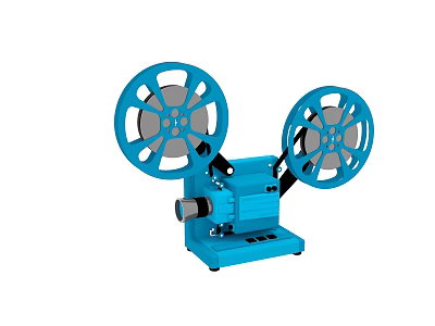Vintage Blue Film Projector with Dual Reels for Projection Monitoring 3d model