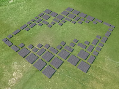 Geometric Garden Path Feature With Gray Stone Slabs On Green Lawn 3d model