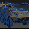 Sand Colored Wheeled Tank With Cannon Armor And Military Equipment In Field