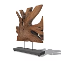 Natural Wooden Tree Root Shaped Decorative Ornament Set With Black Base And Metal Stand