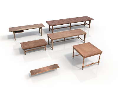 Wooden Dining Tables In Various Styles Rectangular Square With Brown Wood Grain 3d model