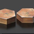 Decorative Ornament Set with Two Hexagonal Boxes Featuring Bird And Flower Patterns 3d model