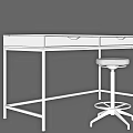 Modern White Desk with Drawers and Swivel Stool in Minimalist Room