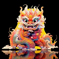 Colorful Dragon Landscape Sculpture With Vibrant Flames Cloud Base And Shiny Reflection
