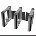 Three White Public Facility Turnstiles With Vertical Pillars And Round Indicators 3d model