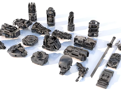 Industrial Equipment Various Mechanical Parts Including Gears Valves And Metal Components 3d model