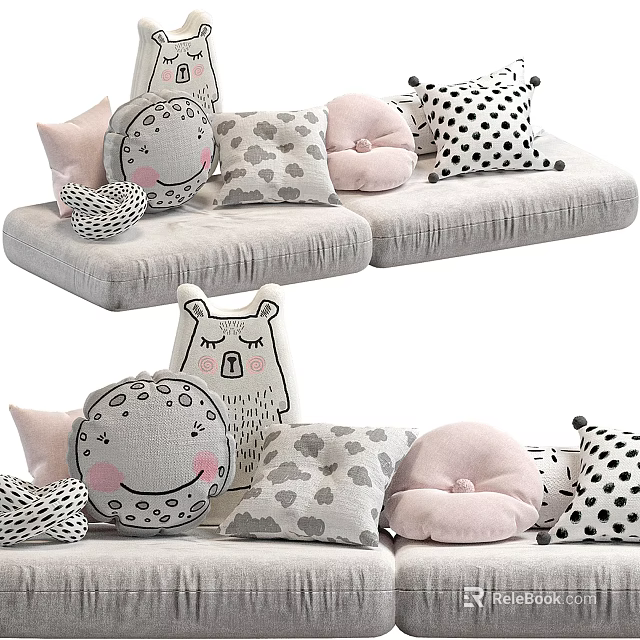 Adorable Decorative Pillows Featuring Smiley Face Bear Moon Polka Dots and Hearts 3d model 