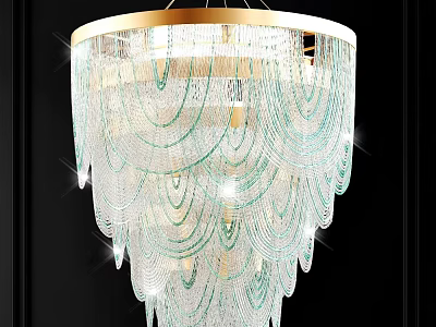 Elegant Modern Crystal Chandelier with Gold Frame and Layered Green Crystals 3d model