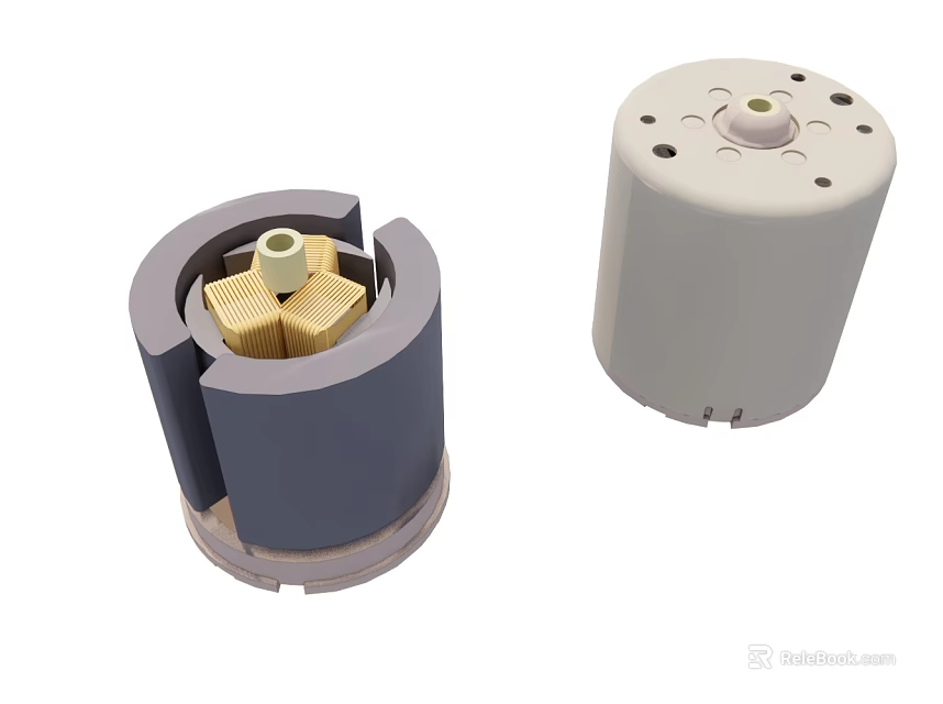Gray And White Cylindrical Mechanical Components With Gold Inner Structure And Holes 3d model