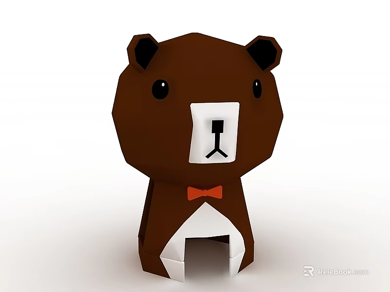 Origami Style Brown Bear Figurine With Red Bow Tie And Swing Door Design 3d model 
