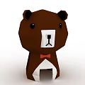 Origami Style Brown Bear Figurine With Red Bow Tie And Swing Door Design