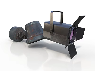 Rusted Metal Parts And Black Spotlight With Vintage Industrial Design Details 3d model