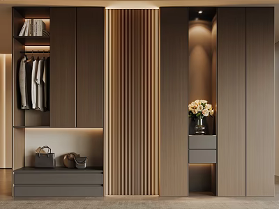 Modern Entryway Cabinet And Side Cabinet With Clothes Hanging Area Shoes Vase Flowers And Drawer 3d model