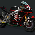 Black Sport Motorcycle with Red White Accents Number 51 Gold Forks Green Stripes Black Seat