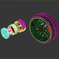 Car Tire With Black Alloy Wheel Rim Aggressive Tread Design And Red Accent Details