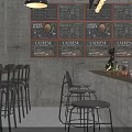 Modern Open Café Interior With Glass Doors Bar Stools Terrazzo Flooring And Pendant Lights